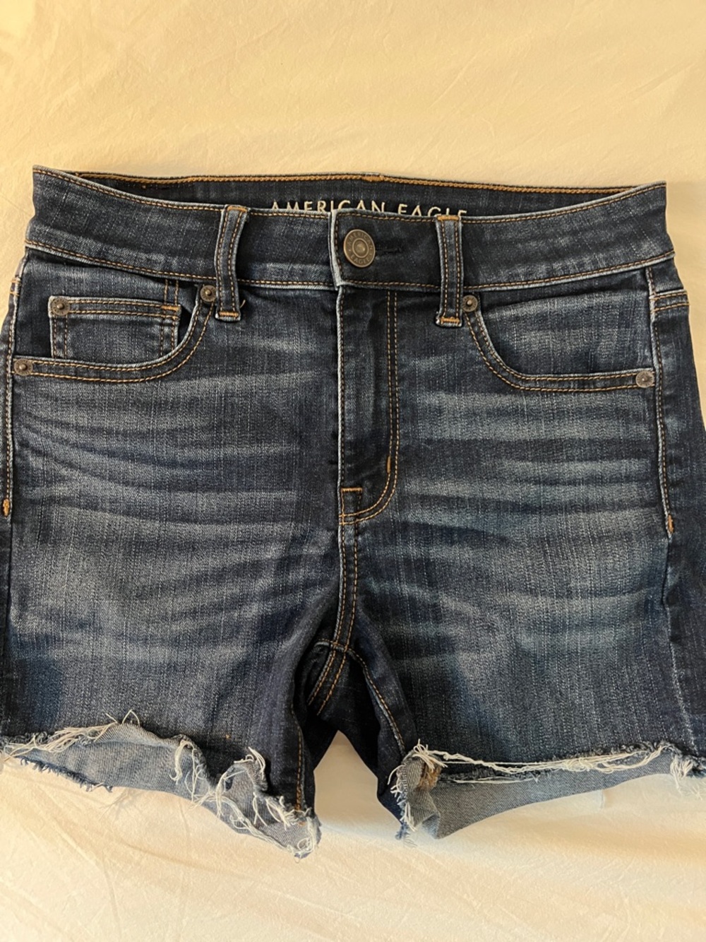 American Eagle Dark Wash Frayed Hem Denim Shorts